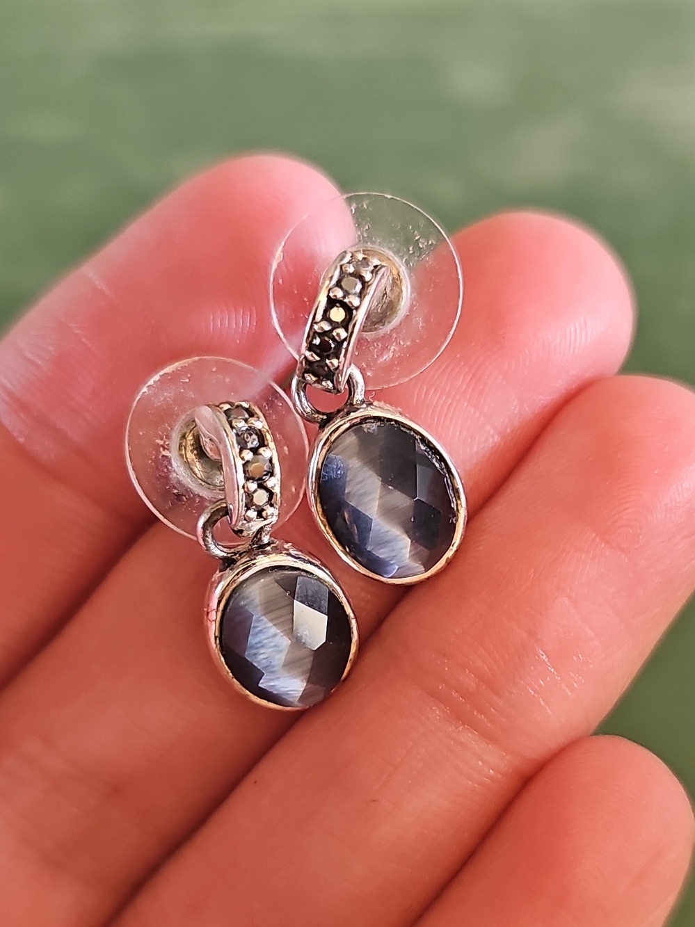 Silver-Tone Blue Faceted Drop Earrings